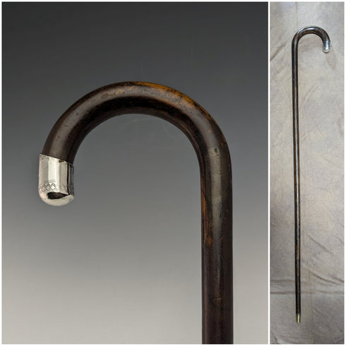 1931 British Vintage Men's Cane, Sterling Silver Decoration, Brown Shaft, 92cm